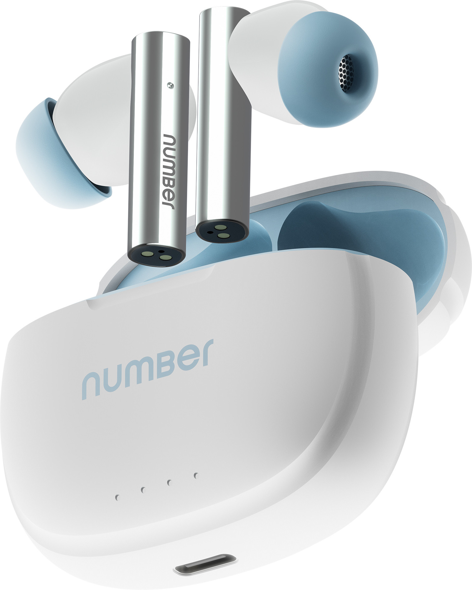 Number Navo Buds X1 w/ 50H Playtime, Dual Pairing, 13mm Speakers, ENC, 45ms Low Latency Bluetooth  (White Sky, In the Ear)
