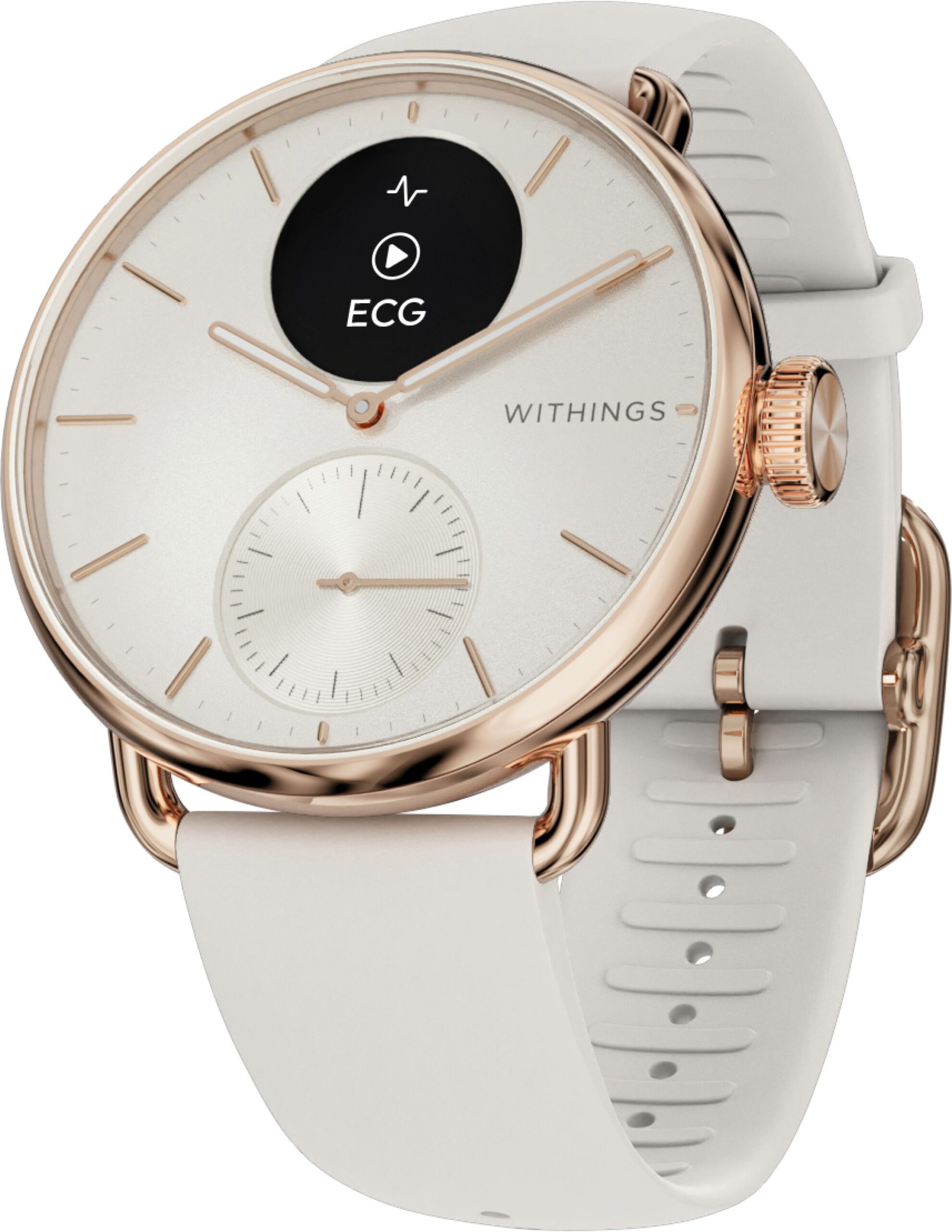 Withings Scanwatch2 Heart Health Monitor, ECG, SPO2, 30 Day Battery Life - 38mm Hybrid Smartwatch  (White-Gold Strap, 38mm)