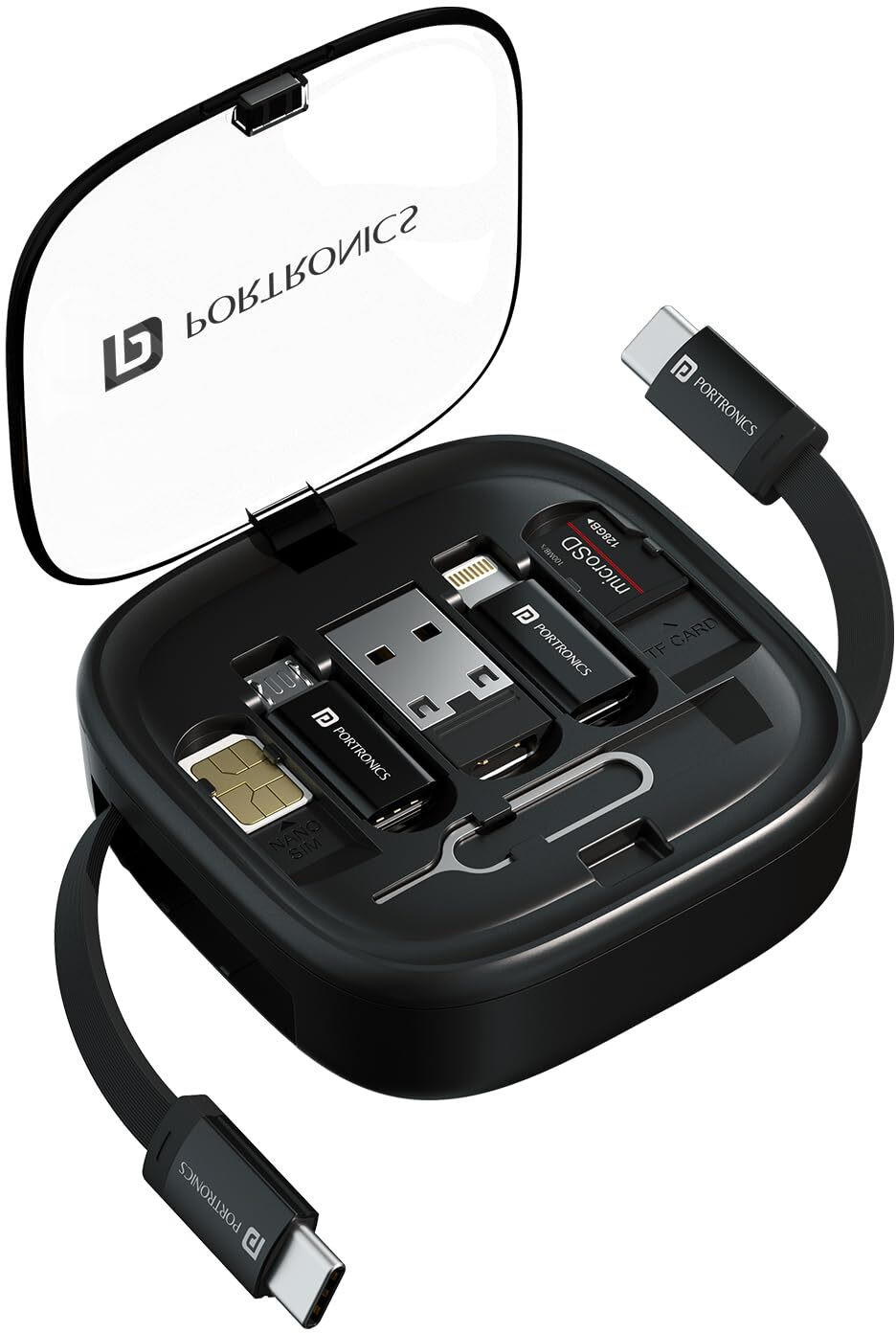 Portronics USB Type C Cable 0.27 m Snapcase 2 60W Multifunctional Data Cable Kit,Type C to Type C Retractable Cable  (Compatible with Smartphones, Black, One Cable)